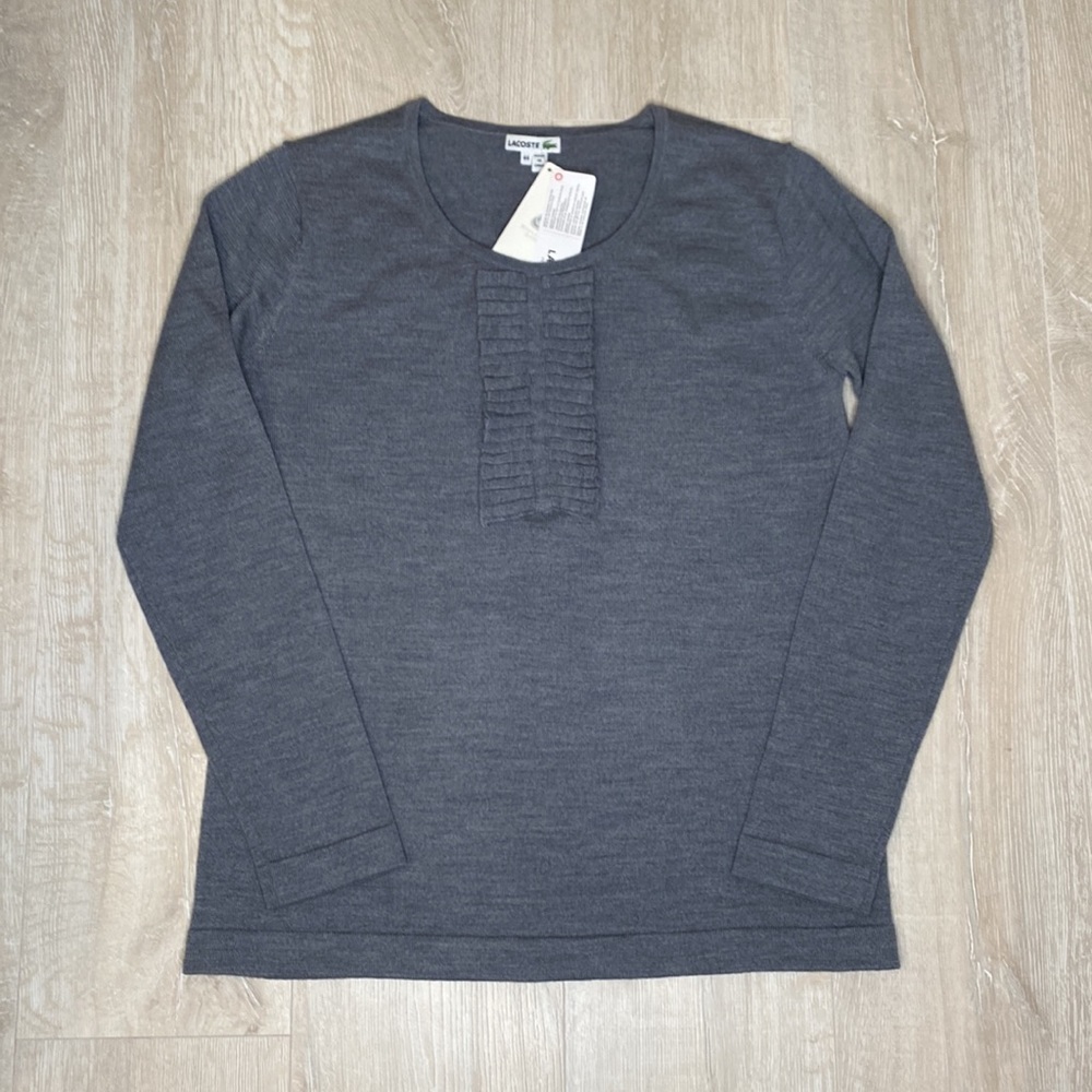 LACOSTE Ruffle Wool Blend Sweater - Gray - Women’s Size 44